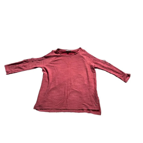 American Eagle Women's‎ Small Red Knit Blouse with Cold Shoulder & 3/4 Sleeves - Picture 5 of 7